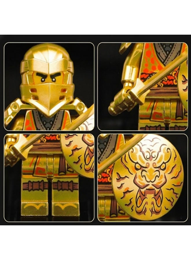 LYNLYN 8-Piece Golden Ninja Minifigure Set, Ninja-Themed Collectible Building Toy Figures with Weapons and Accessories - Image 2